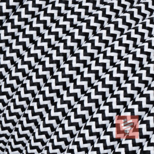 Textilkabel Pendellampe Schwarz-Weiß, Textilkabel mit Lampenfassung aus Thermoplast und Eurostecker