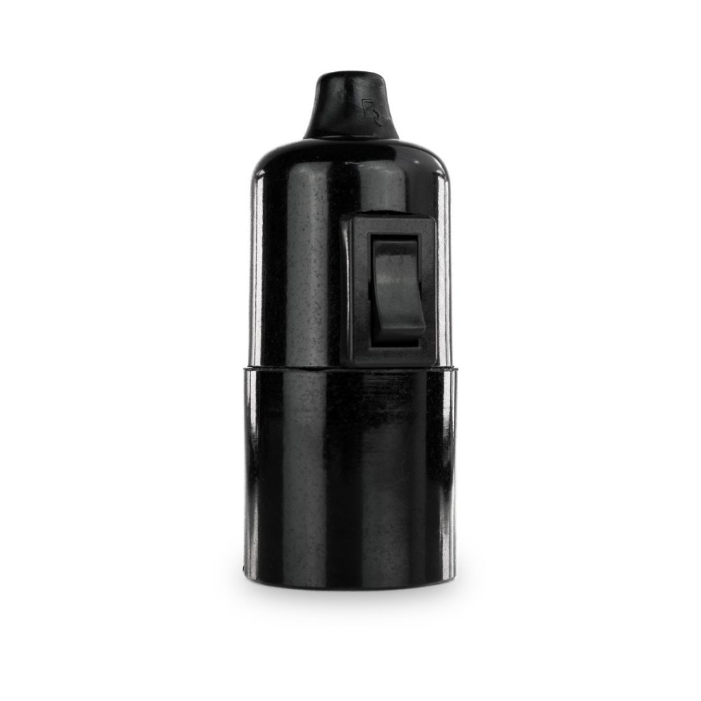 Lampenfassung Glattmantel Bakelit-Fassung E27 schwarz mit Schalter und Klemmnippel
