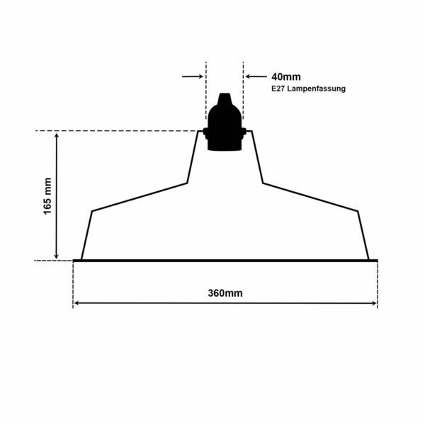 Dimensionen für Einfacher Emaille Lampenschirm 36cm mit Lampenfassung E27 aus Bakelit