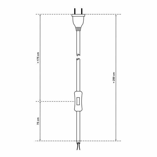 Drawing für Textilkabel-Zuleitung mit Euro-Stecker und Schalter, 250cm, 2x0, 75mm, weiß