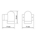 Dimensionen für Wandfassung aus glasiertem Porzellan, Lampenfassung E27, 90° abgewinkelt