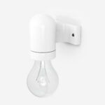 Wandfassung aus glasiertem Porzellan, Lampenfassung E27, 90° abgewinkelt - Weiß mit Leuchtmittel