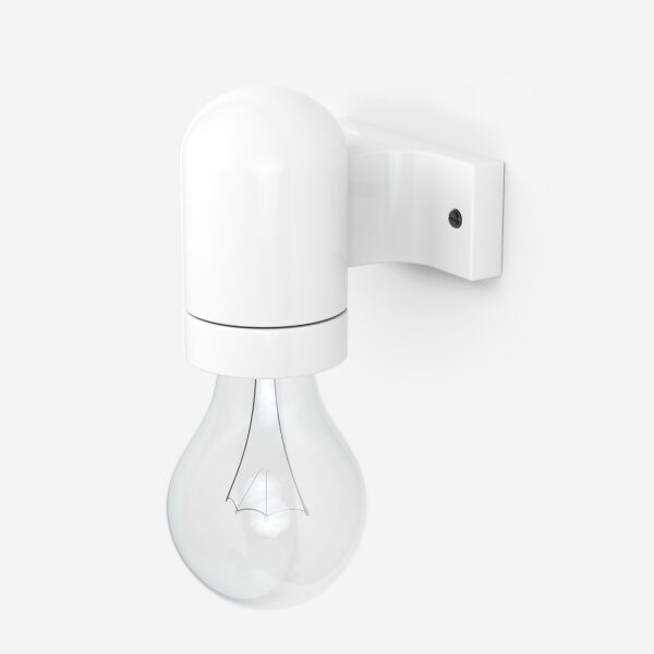 Wandfassung aus glasiertem Porzellan, Lampenfassung E27, 90° abgewinkelt - Weiß mit Leuchtmittel