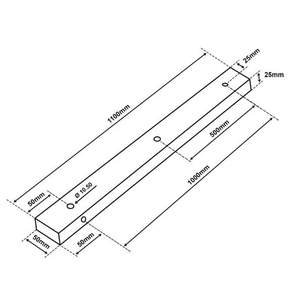 Dimensionen für Baldachin für Lampe Rechteckig 1100cm, Abzweigdose mit 3 Kabelauslässen