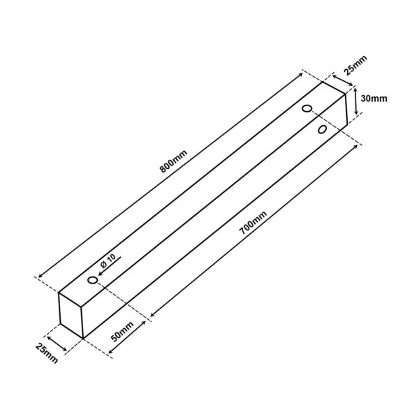 Dimensionen für Slim Rectangle Baldachin für Lampe Rechteckig 80cm, Abzweigdose mit 2 Kabelauslässen