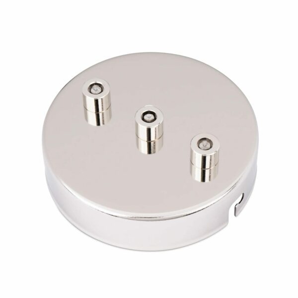 3-fach Lampen Baldachin aus eisen 100x24mm mit 3 Kabelauslässen Nickel inkl. Zugentlastung aus Messing Vernickelt