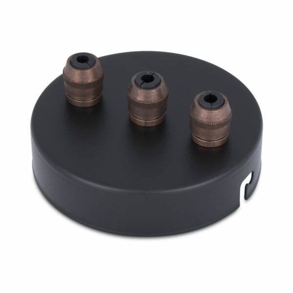 3-Fach Lampen Baldachin aus eisen 100x24mm mit 3 Kabelauslässen schwarz inkl. zugentlastung aus Messing Old English