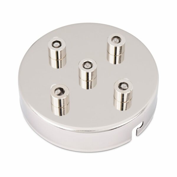 5-Loch Lampen Baldachin aus eisen 100x24mm mit 5 Kabelauslässen Nickel inkl. Zugentlastung aus Messing Vernickelt