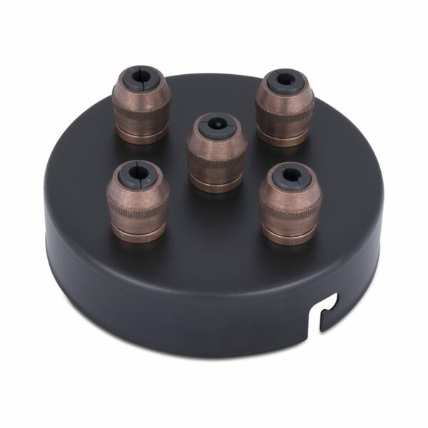 Deckenbaldachin aus eisen 100x24mm mit 5 Kabelauslässen schwarz inkl. zugentlastung aus Messing Old English