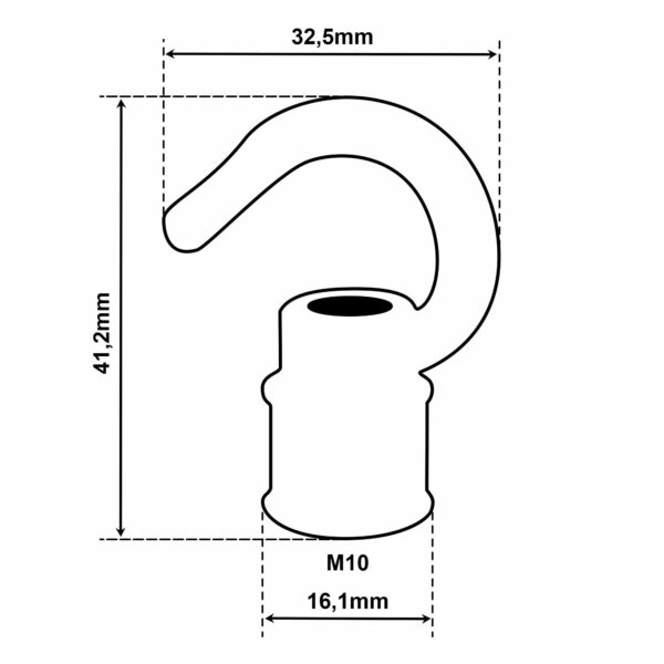 Dimensionen für Haken aus Messing mit INNENGEWINDE M10x1