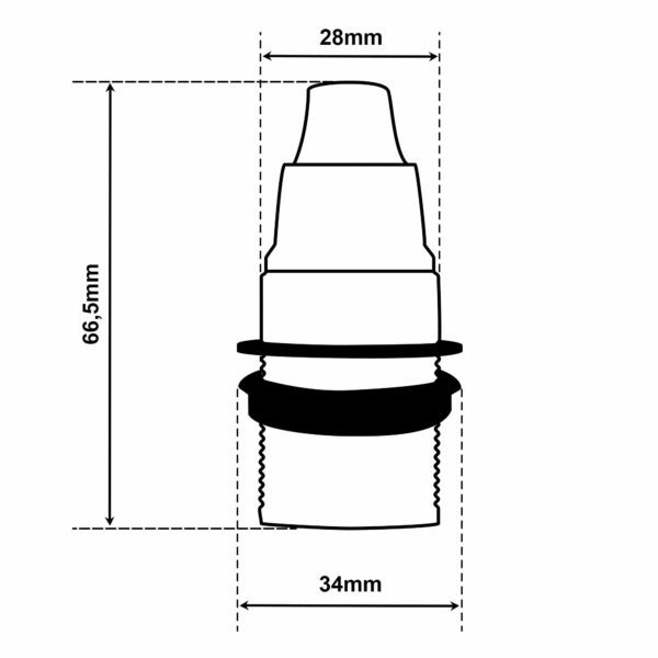 Dimensionen für Teilgewindemantel Lampenfassung E14 aus Bakelit, mit Zugentlastung