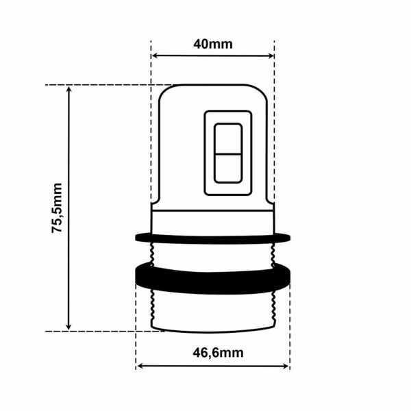 Dimensionen für Teilgewindemantel Lampenfassung E27 aus Thermoplast mit SCHALTER