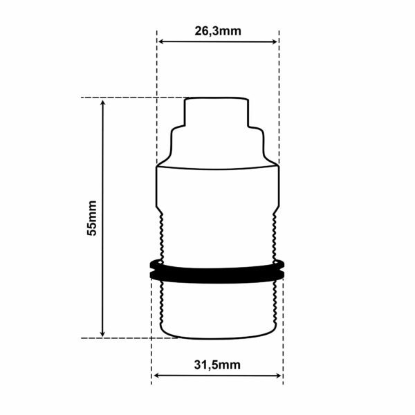 Dimensionen für Vintage Gewindemantel 1 Gewindering Lampenfassung E14 aus Messing, M10-Gewinde
