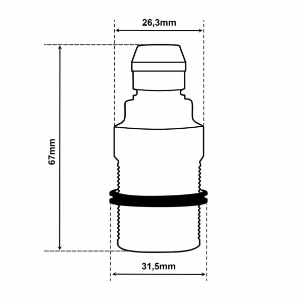 Dimensionen für Vintage Lampenfassung E14 aus Messing inkl. 1 Gewindering, mit Zugentlastung