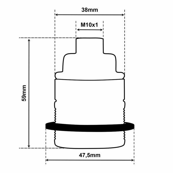 Dimensionen für Vintage Lampenfassung E27 aus Messing +1 Gewindering M10-Gewinde
