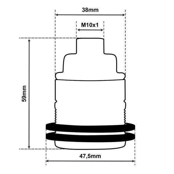 Dimensionen für Vintage Lampenfassung E27 aus Messing +2 Gewinderinge, M10-Gewinde