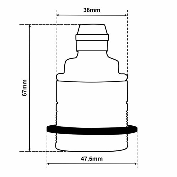 Dimensionen für Vintage Lampenfassung E27 aus Messing inkl. 1 Gewindering mit Zugentlastung