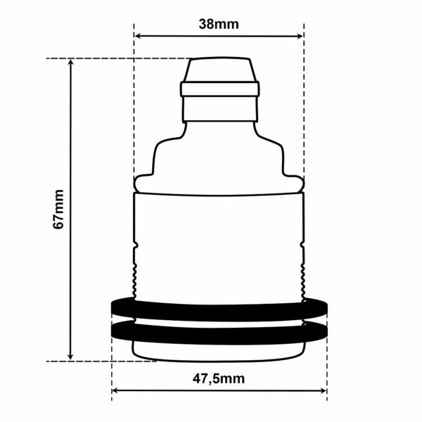 Dimensionen für Vintage Lampenfassung E27 aus Messing inkl. 2 Gewinderinge, mit Zugentlastung
