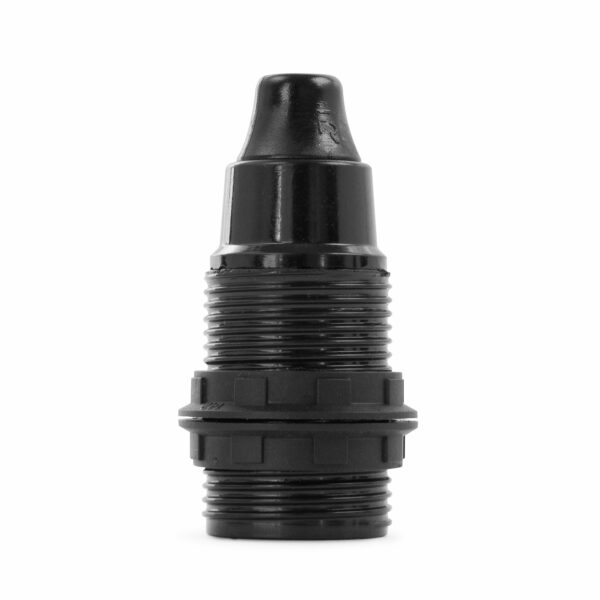 Gewindemantel Lampenfassung E14 aus Bakelit, schwarz mit Zugentlastung