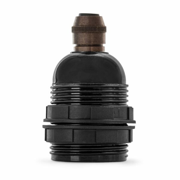 Gewindemantel Lampenfassung E27 aus Bakelit, schwarz mit Zugentlastung aus Messing: Old English