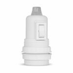 Gewindemantel Lampenfassung E27 aus Thermoplast mit SCHALTER, creme-weiß, mit Zugentlastung