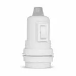 Gewindemantel Lampenfassung E27 aus Thermoplast mit SCHALTER, creme-weiß, mit Zugentlastung