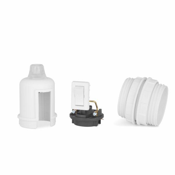 Komponenten für Gewindemantel Lampenfassung E27 aus Thermoplast mit SCHALTER, creme-weiß, mit Zugentlastung