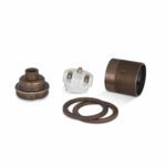 Komponenten von Vintage Lampenfassung E27 aus Messing Old English +2 Gewinderinge, M10-Gewinde