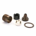 Komponenten von Vintage Lampenfassung E27 aus Messing Old English inkl. 1 Gewindering mit Zugentlastung