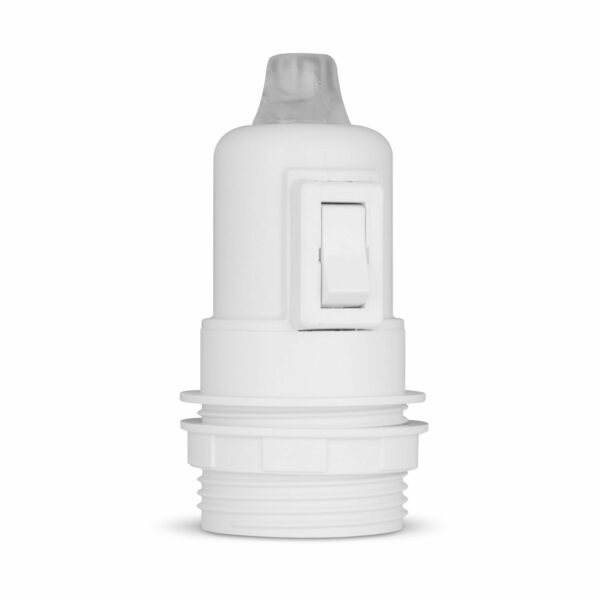 Teilgewindemantel Lampenfassung E27 aus Thermoplast mit SCHALTER, creme-weiß, mit Zugentlastung