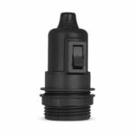 Teilgewindemantel Lampenfassung E27 aus Thermoplast mit SCHALTER, schwarz, mit Zugentlastung