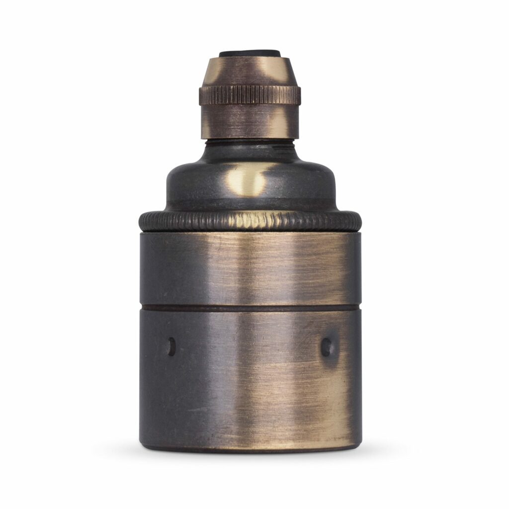 Vintage Lampenfassung E27 aus Messing Antik Gebürstet, Glattmantel, mit Zugentlastung