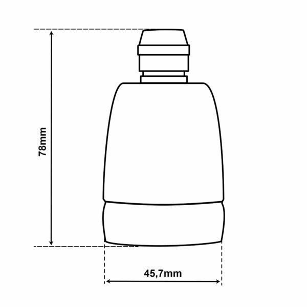 Dimensionen für E27 Lampefassung aus Porzellan im Retro-Stil, Transparent Glasiert (EU Made), mit Premium-Klemmnippel
