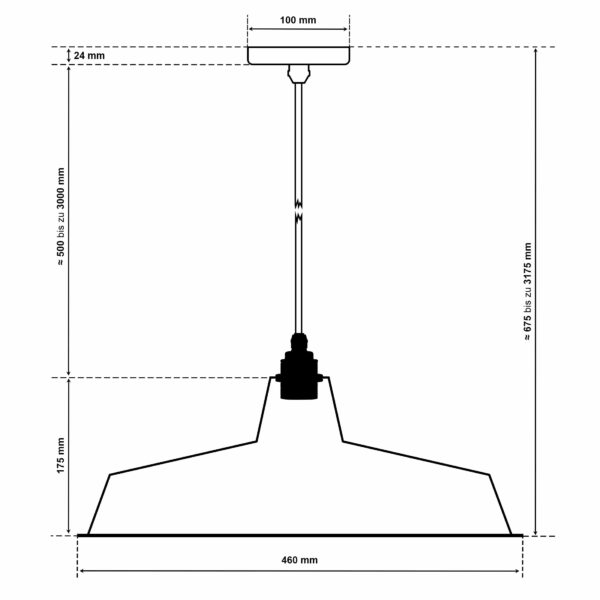 Dimensionen für Vintage Industrieleuchte mit Lampenschirm aus emailliertem Stahlblech, 46cm