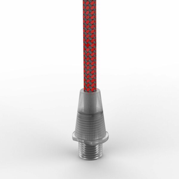 Klemmnippel für Textilkabel, Zugentlastung, M10 Gewinde, transparent mit Textilkabel 2