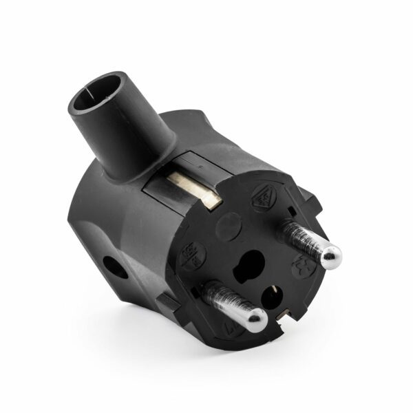 Schutzkontakt-Stecker aus Thermoplast, Schuko Winkelstecker mit Knickschutz, Schwarz