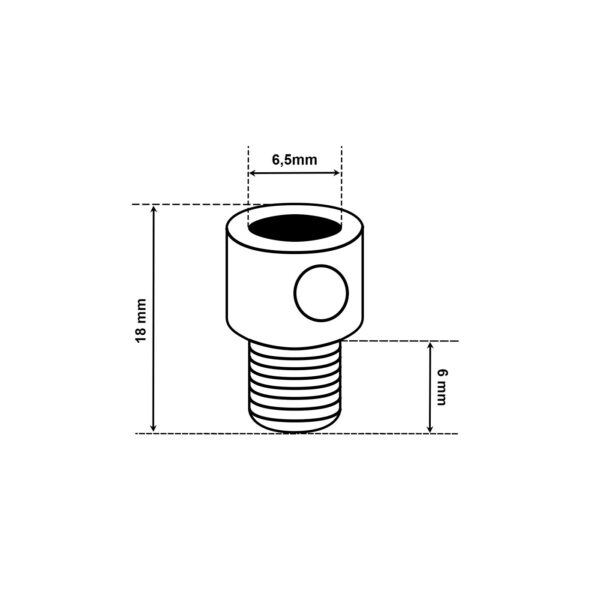 Dimensionen für Klemmnippel aus Messing (male), Zugentlastung mit Außengewinde M10x1, ideal für Baldachin