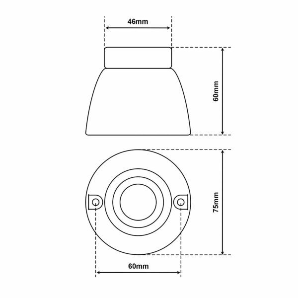 Dimensionen für Wandfassung aus Porzellan, Lampenfassung E27, gerade