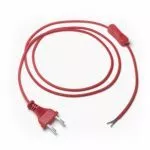 Textilkabel-Zuleitung mit Euro-Stecker und Schalter, rot