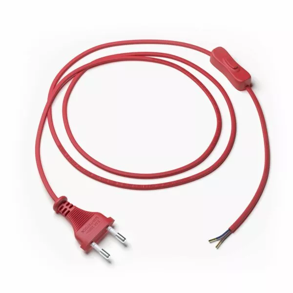 Textilkabel-Zuleitung mit Euro-Stecker und Schalter, rot
