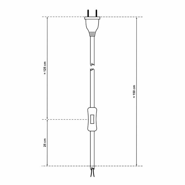 Textilkabel-Zuleitung mit Euro-Stecker und Schalter, rot dimensionen