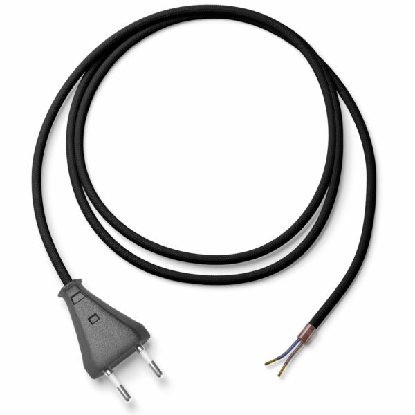 Textilkabel-Lampenzuleitung (H03VV-F), Schwarz mit Eurotecker