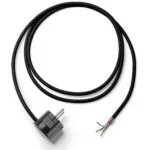 Textilkabel-Lampenzuleitung Schwarz (H03VV-F) mit Schuko-Stecker aus Duroplast (Bakelit-Optik)