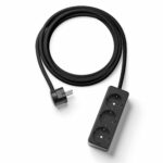 Relight Electric DP, 3-fach Steckdosenleiste aus Duroplast (Bakelit-Optik) Schwarz, mit Textilkabel Zuleitung Schwarz