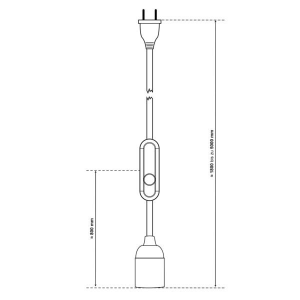 Dimensionen für Relight In Control - Plug-In Textilkabel-Leuchte mit Relight Moment Schnurdimmer und Lampenfassung aus Bakelit
