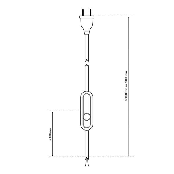 Dimensionen für Textilkabel-Lampenzuleitung mit Relight Moment Schnurdimmer und Eurostecker