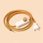 Textilkabel-Lampenzuleitung mit Relight Moment Schnurdimmer Weiß-Satin Brass und Eurostecker 3