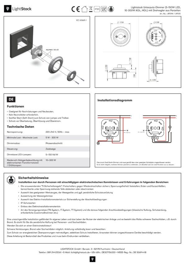 Installationsanleitung für UPD1W-UPD1S