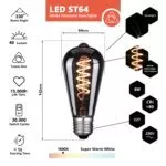 LED Filament Leuchtmittel, SPIRAL, Edison ST64, E27, 4W, 40lm, 1800K, dimmbar