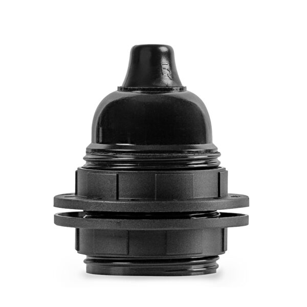 Gewindemantel Lampenfassung E27 aus Bakelit, mit Zugentlastung & großen Gewinderingen